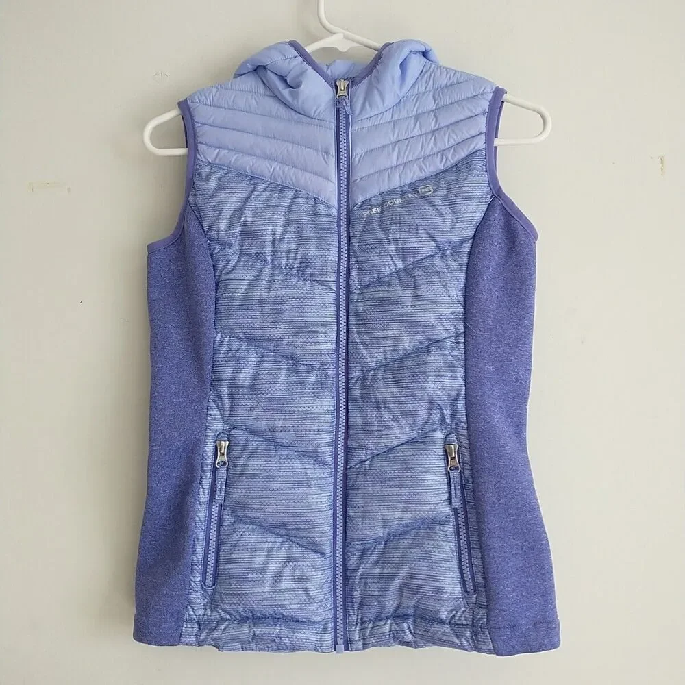 Free Country Puffer Vest Youth Girl L 14-16 Purple Down Full Zip Hooded Quilted